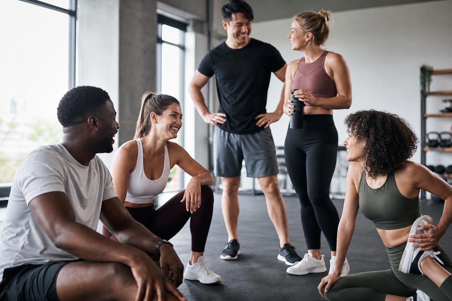 Fitness community members connecting after workout
