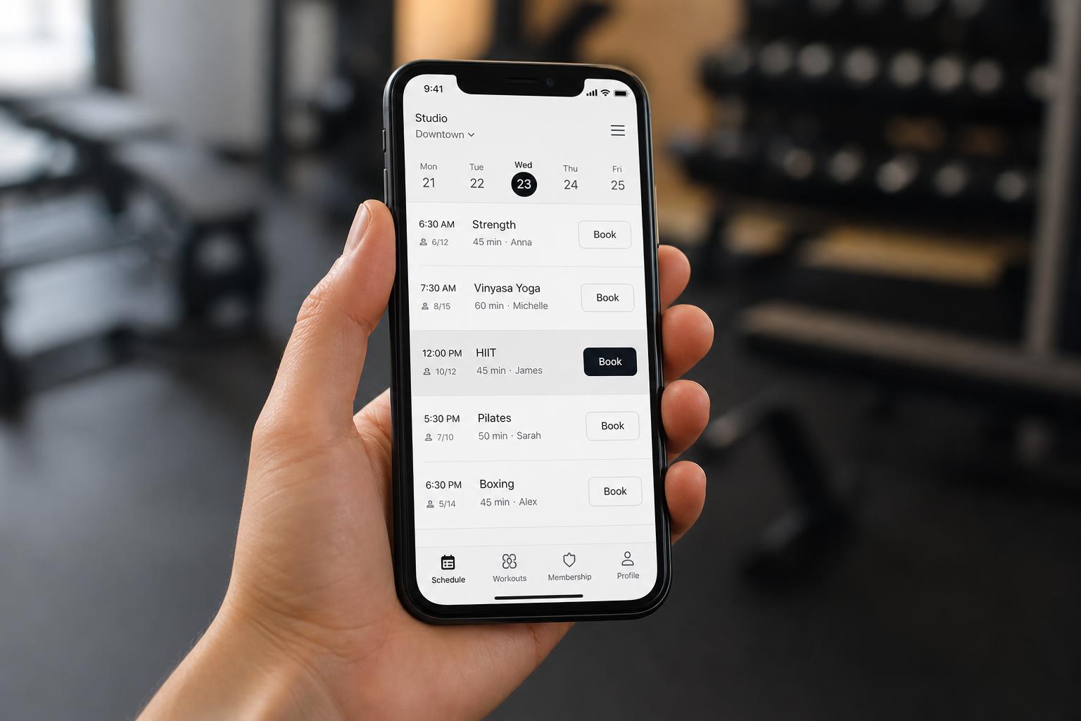 Woman checking fitness app on her phone